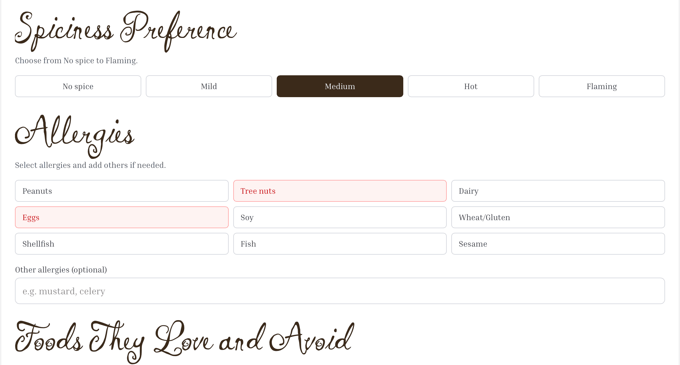 Client questionnaire screenshot