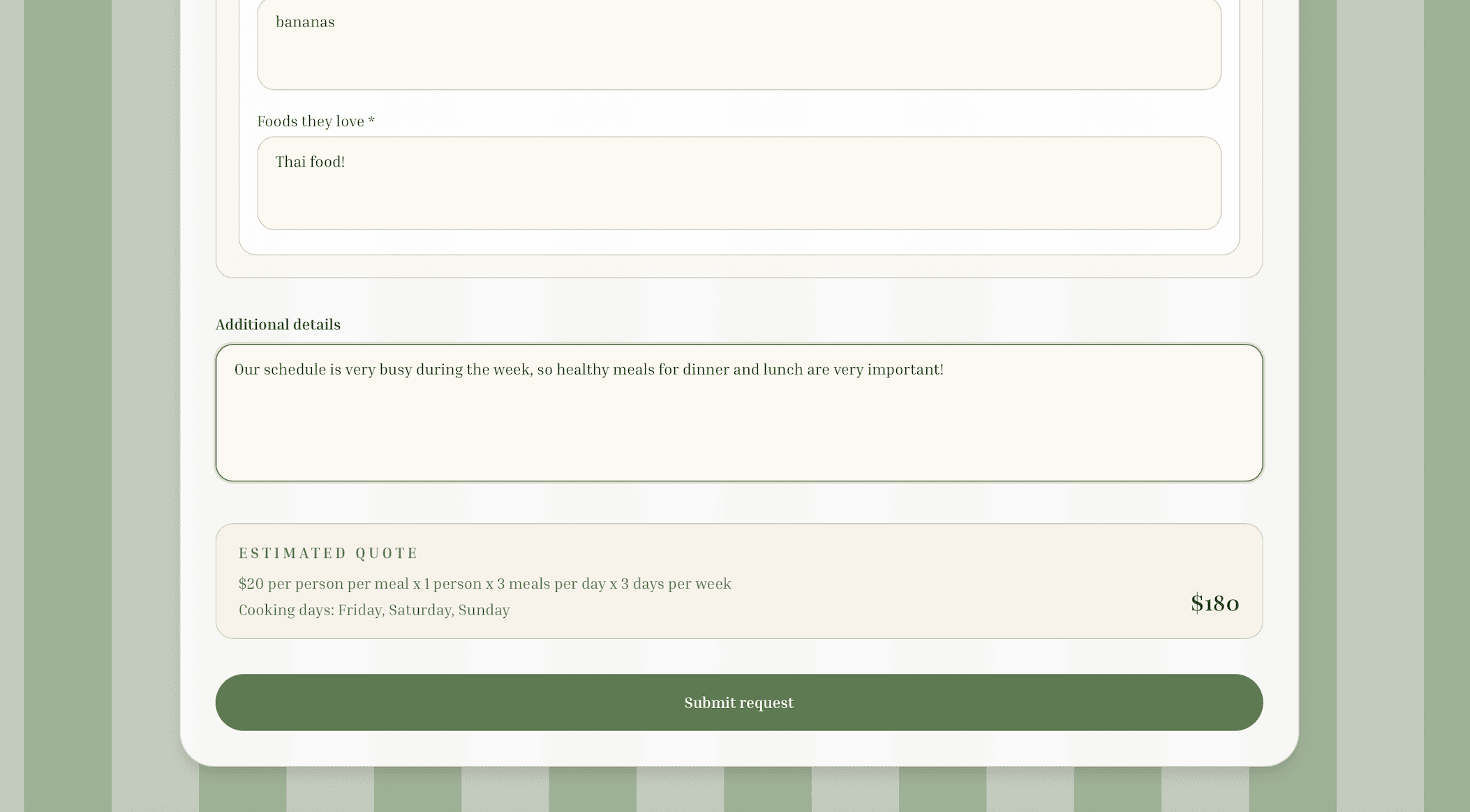 Quote request form screenshot